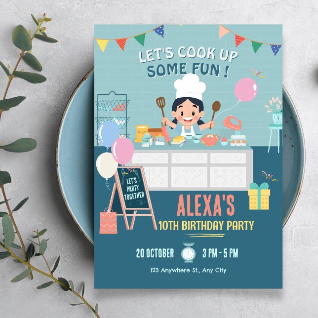 Little chef kitchen cooking birthday invitation (Creator Uploaded)