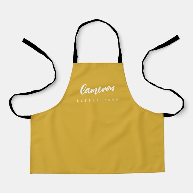 Little Chef Name Simple custom Mustard yellow Apron (Front)