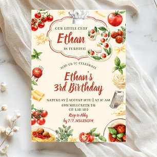 Little Cheff Is Three Italian Pasta Birthday Invitation