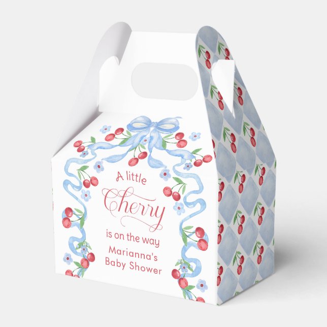 Little Cherry Blue Bow Baby boy shower Favor Box (Front Side)