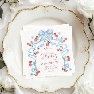 Little cherry Boy Blue Bow coquette Baby shower Napkin