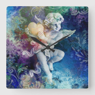 Little Cherub in Blue Square Wall Clock