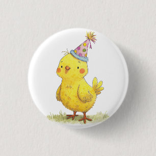 Little Chick Farm Birthday Chicken 1 Inch Round Button
