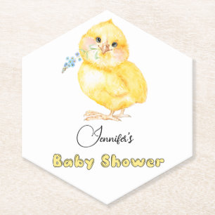 Little Chick Floral Baby Shower Paper Coaster