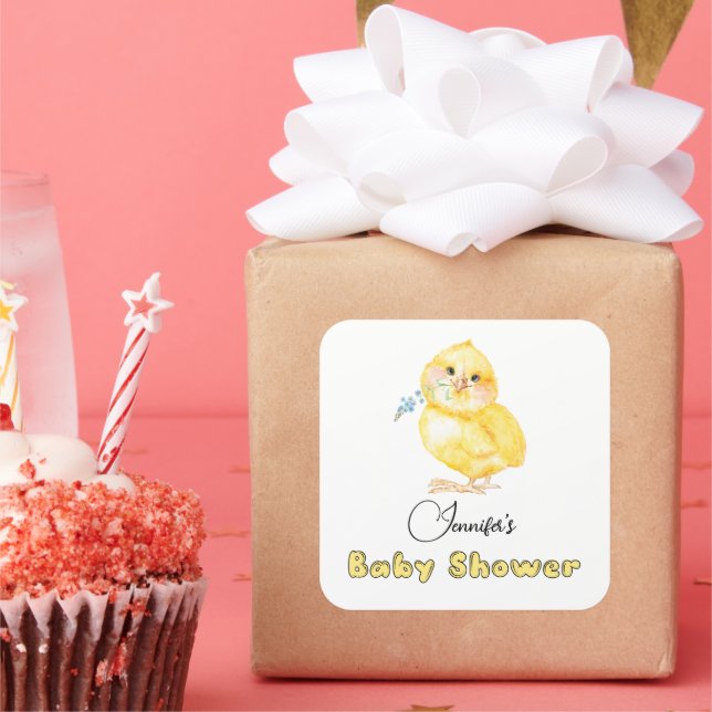 Little Chick Floral Baby Shower  Square Sticker (Party)