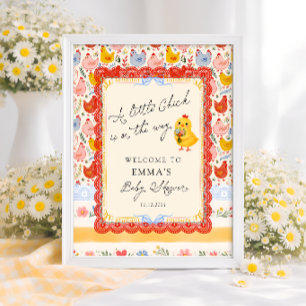 Little Chick Floral Rustic Baby Shower Welcome Poster