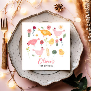 Little Chick Girl Farm Easter Chicken Birthday Napkin