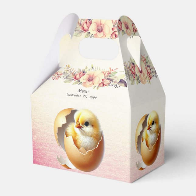 Little Chick Hatching Floral Favour Box (Front Side)