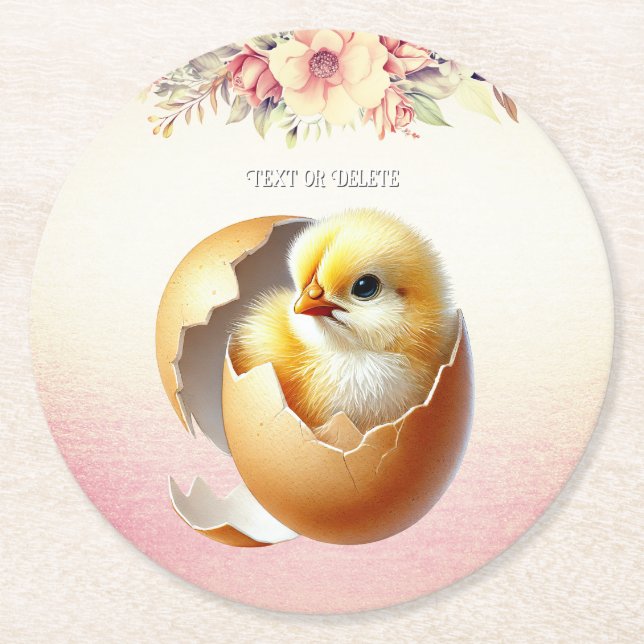 Little Chick Hatching Floral Paper Coaster (Front)