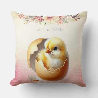 Little Chick Hatching Floral Throw Pillow