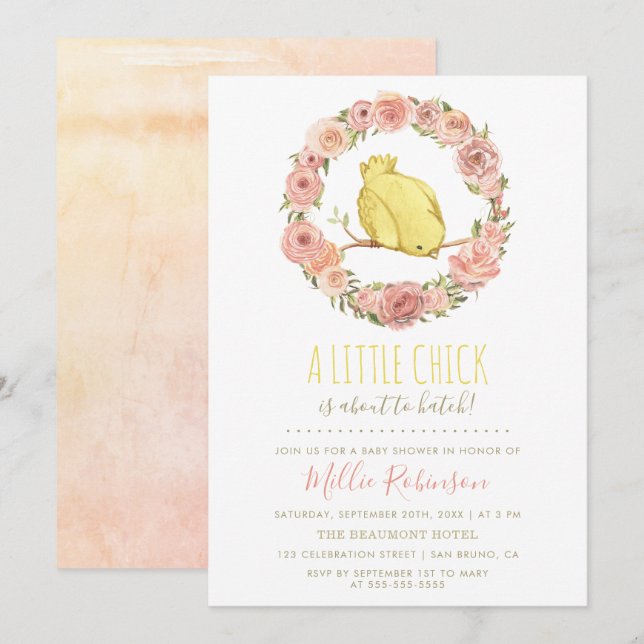 Little Chick Is About To Hatch Floral Baby Shower Invitation (Front/Back)