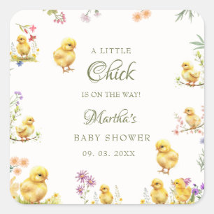 Little chick is on the way farm  baby shower square sticker