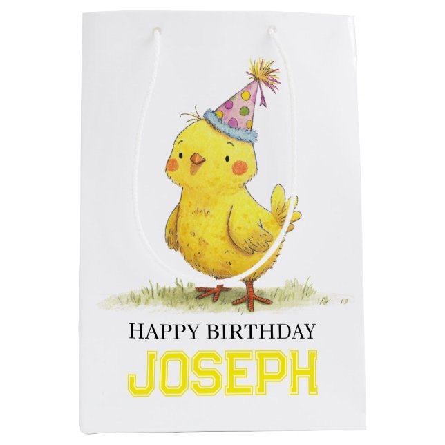 Little Chick Personalized Wrapping Paper Birthday Medium Gift Bag (Front)