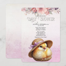 Little Chick Pink Ribbon Baby Shower Invitation