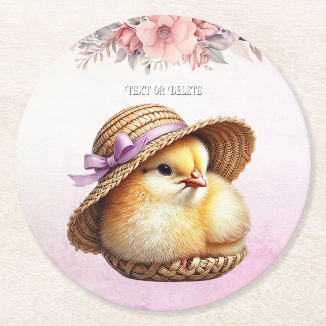 Little Chick Pink Ribbon Paper Coaster (Front)