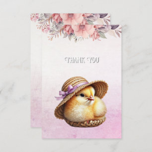 Little Chick Pink Ribbon Thank You Card