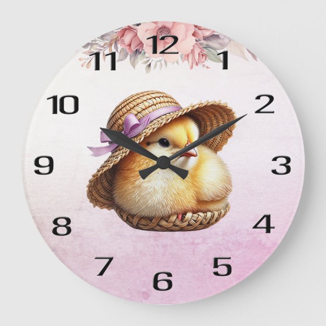 Little Chick Pink Ribbon Wall Clock (Front)