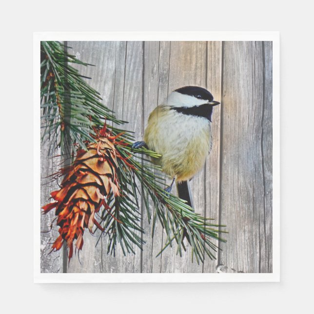 Little Chickadee on Barn Board Background Napkin (Front)