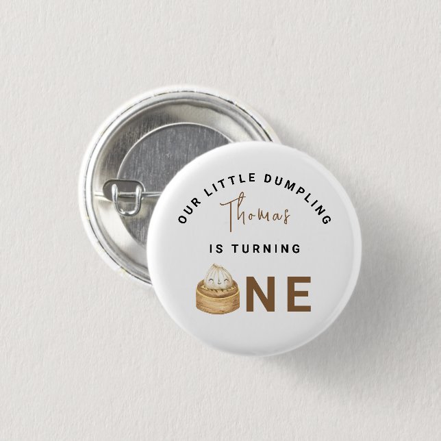 Little Chinese dumpling first Birthday Party  1 Inch Round Button (Front & Back)
