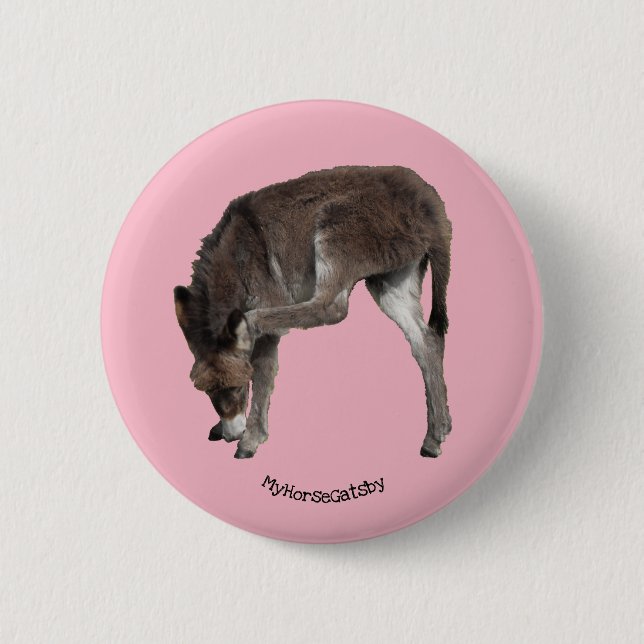 Little Chocolate Donkey Foal Scratching Ear 2 Inch Round Button (Front)