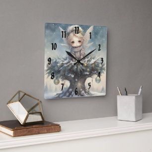 Little Christmas Angel Square Wall Clock