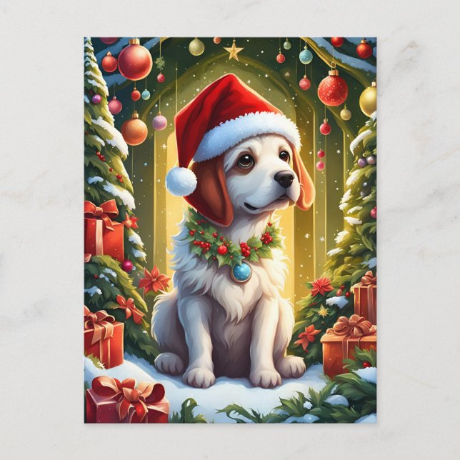 Little Christmas dog warns Postcard (Front)
