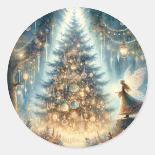 Little Christmas Fairy in an Enchanted Forest Classic Round Sticker
