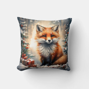 Little Christmas Fox Throw Pillow