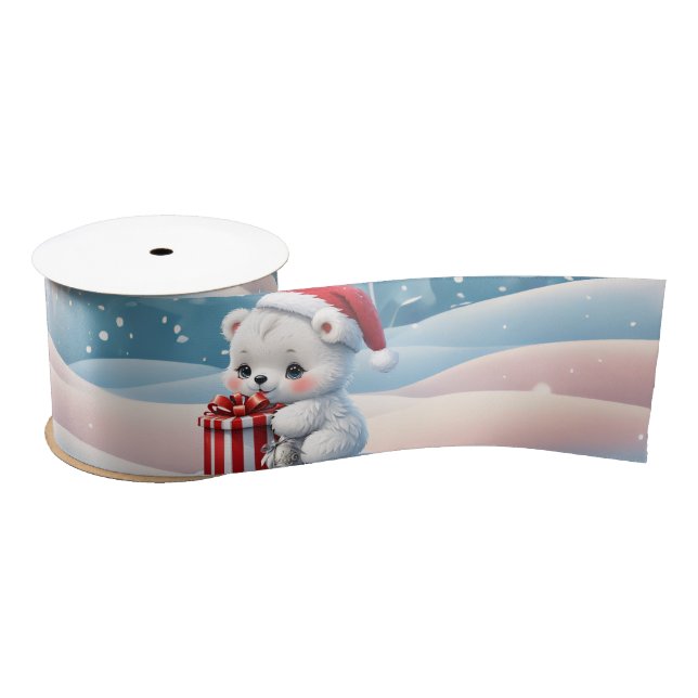 Little Christmas polar bear  Satin Ribbon (Spool)