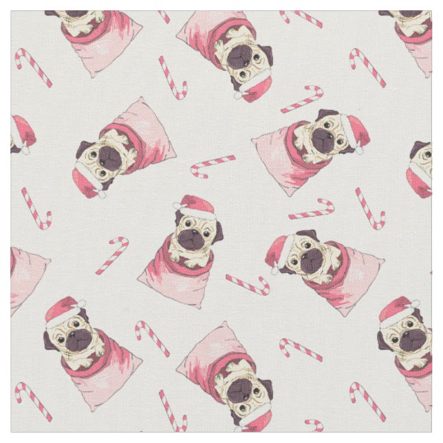 Little Christmas Pugs Fabric (Close Up)