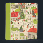 Little Christmas Village Mini Binder<br><div class="desc">Retro design with red and lime green. Christmas village with decorated Christmas trees,  decorated houses,  people walking about and cars in driveways. Cute</div>