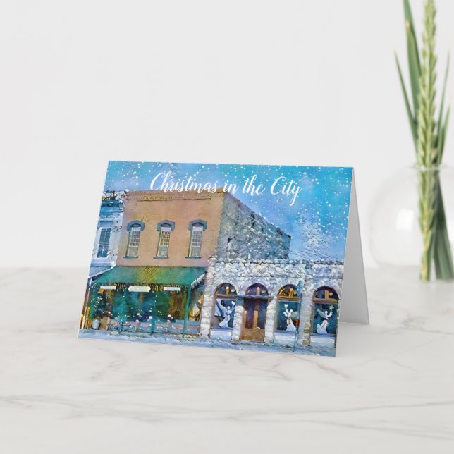 Little City Square Snow Christmas Card (Front)