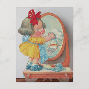 Little Cleaning Girl 1950s Vintage Valentine Postcard