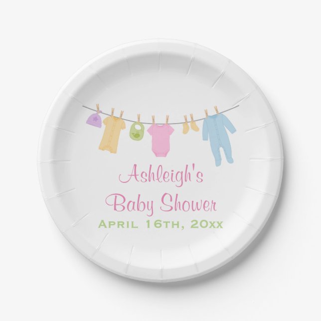 Little Clothes Baby Shower Paper Plate (Front)