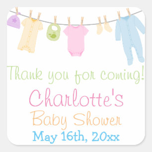 Little Clothes Baby Shower Party Favour Square Sticker