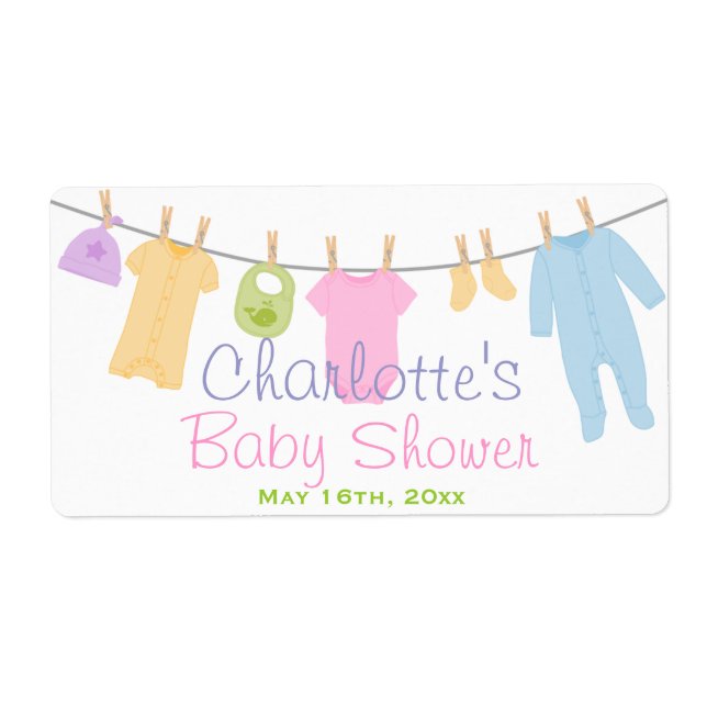 Little Clothes Baby Shower Water Bottle Labels (Front)
