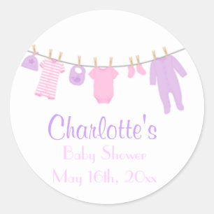 Little Clothes Pink & Purple Baby Shower Stickers