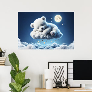 Little clouds teddy stars moon fantasy art poster