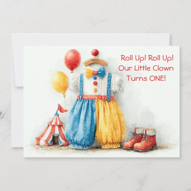Little Clown 1st Birthday Show Invitation (Front)