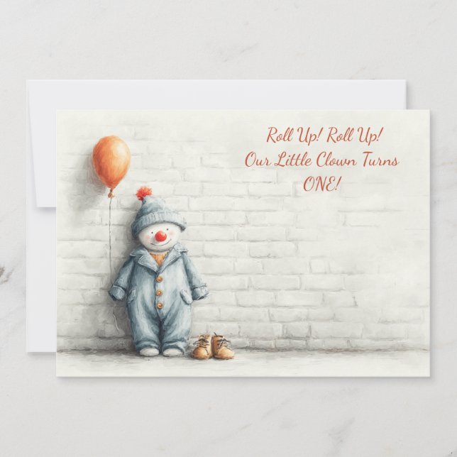 Little Clown 1st Birthday Show Invitation (Front)