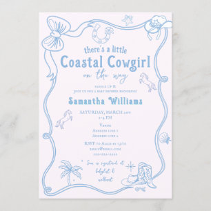 Little Coastal Cowgirl Pink Blue Girl Baby Shower Invitation