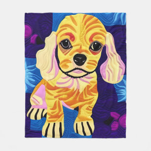 Little Cocker Spaniel Puppy Quilt Like Design Fleece Blanket