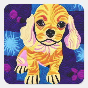 Little Cocker Spaniel Puppy Quilt Like Design Square Sticker