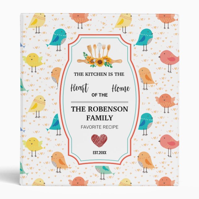 Little Colourful Birds Kitchen Family Cookbook  Binder (Front)