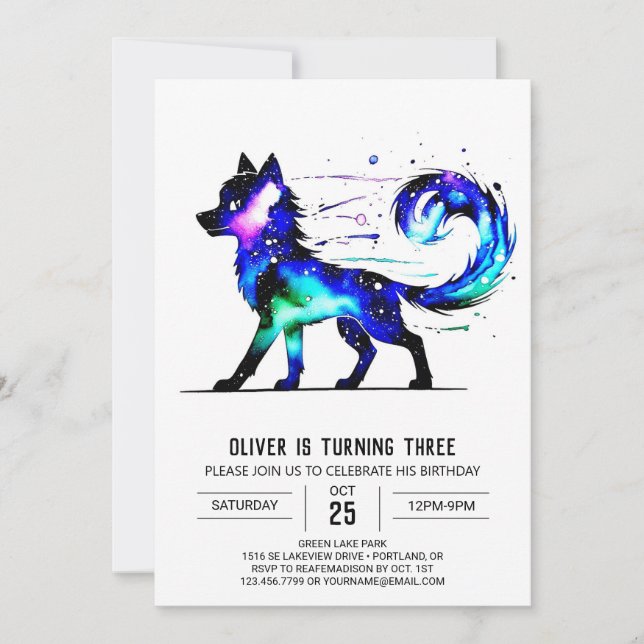 Little Colourful Wolf Digital Boy Birthday Invitation (Front)