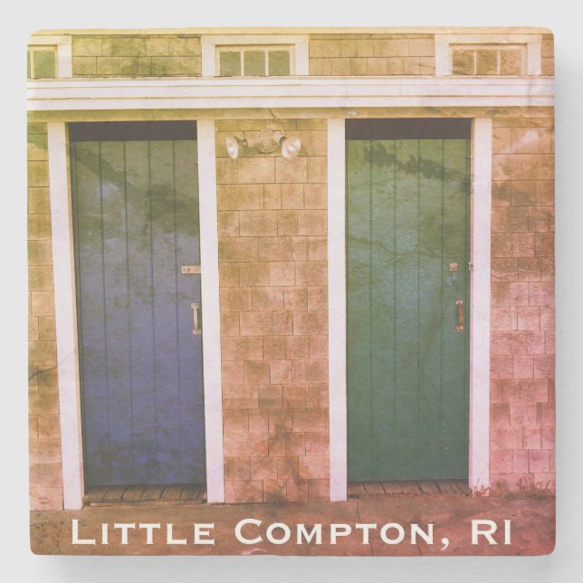 Little Compton, RI Summer Beach Bath Houses (LC) Stone Coaster (Front)
