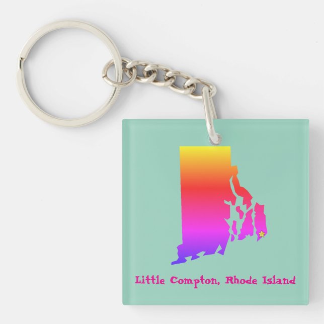 Little Compton, RI Zip Code - 02837 Pride Rainbow  Keychain (Front)