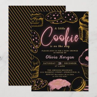 Little Cookie Baby Girl Pink and Black Baby Shower Invitation