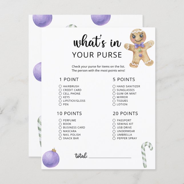 Little cookie whats in your purse baby shower game (Front/Back)