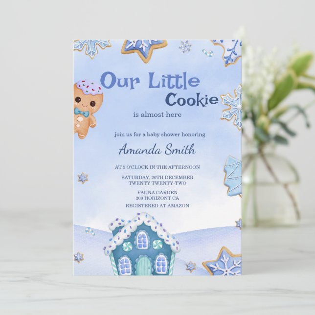  Little Cookie Winter Christmas Boy Baby Shower Invitation (Standing Front)